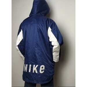 Vintage 90s Kids Nike Large Logo Navy Blue White Puffer Jacket Coat Sz. XL 18/20